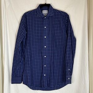 Ledbury Fine Shirting Slim Fit Blue Plaid Check Button Down Long Sleeve